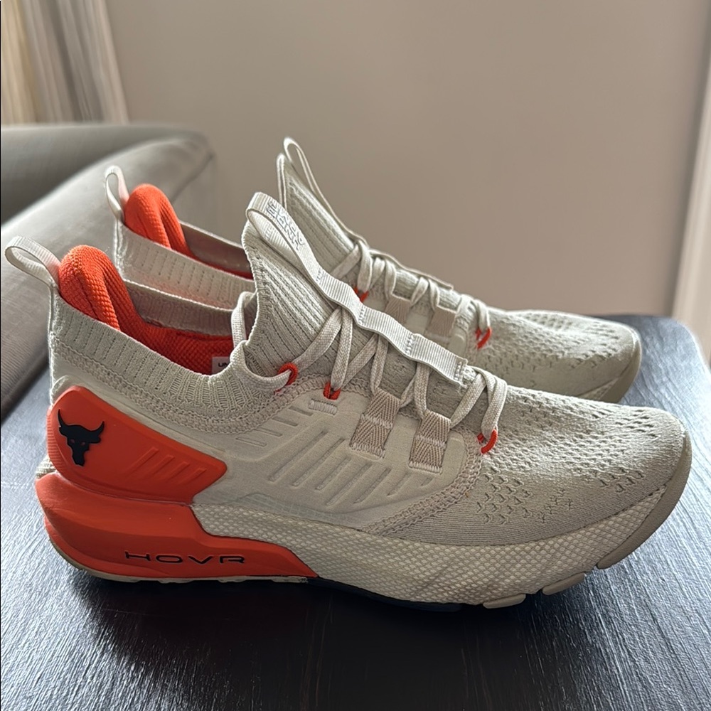 Project Rock White and Orange Sneakers